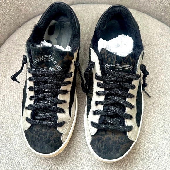 P448 Women’s Sneakers John Leopard Print Faux Fur Lined Size 39 w/ Box - Picture 2 of 6